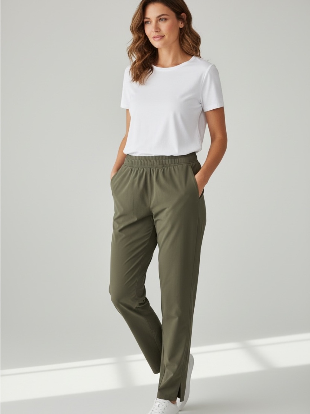 Eddie Bauer Olive Pull-On Track Pants with Side Pockets